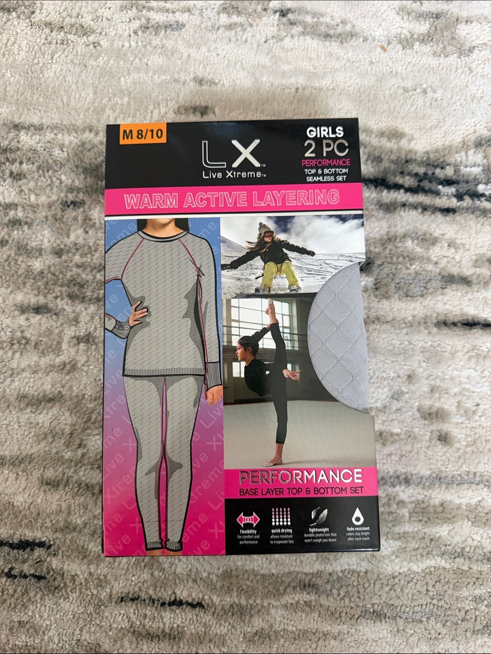 Live Xtreme Girls Solid Gray 2 Piece Base Layer Top & Bottom Set Medium or Large